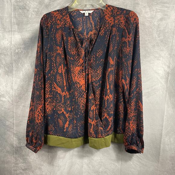 Cabi Blouse SMALL long sleeves faux criss cross relaxed fit tie V-neck work - Picture 5 of 16